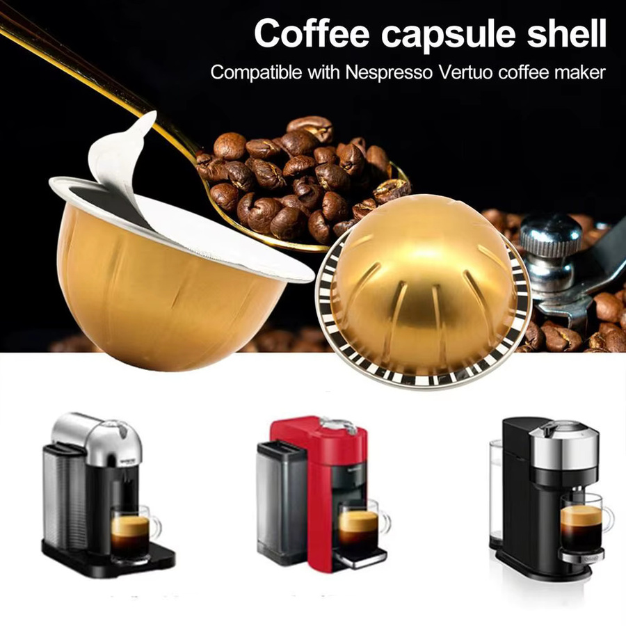 4er Set wiederverwendbare Kaffeekapseln aus Edelstahl für Nespresso VertuoLine und Vertuo Next, Gold, Füllmengen: 40 ml, 80 ml, 150 ml und 230 ml - Bild 5