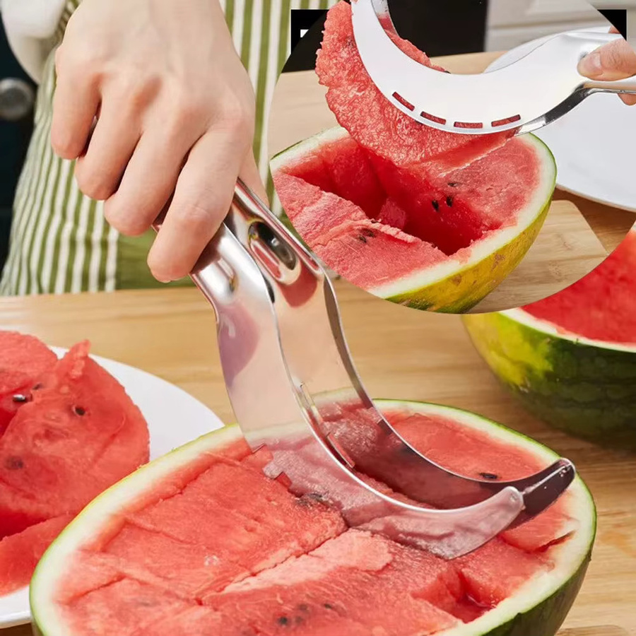 APWIKOGER Wassermelonen-Schneider aus Edelstahl und Kunststoff in Silber und Weiß mit rutschfester Basis - Bild 4