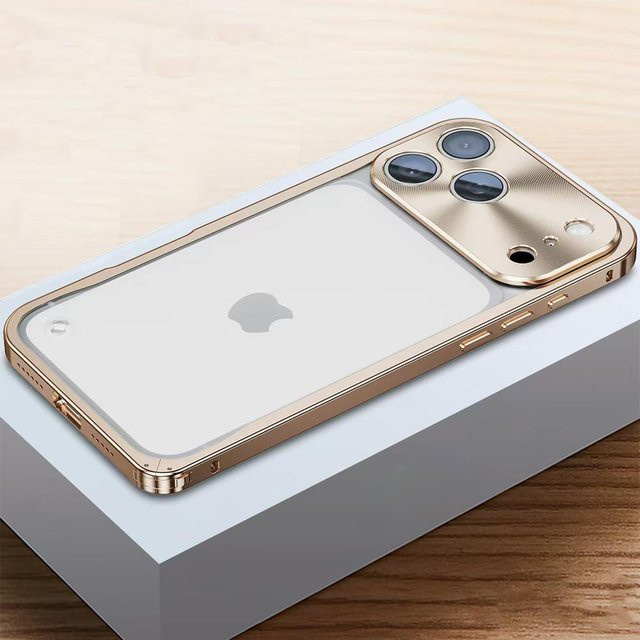 Maoxiaowei Metallrahmen-Schutzhülle für iPhone 17 16 15 14 13 12 Pro Max mit Aluminium-Rahmen und matter Rückseite in Silber oder Gold - Bild 1
