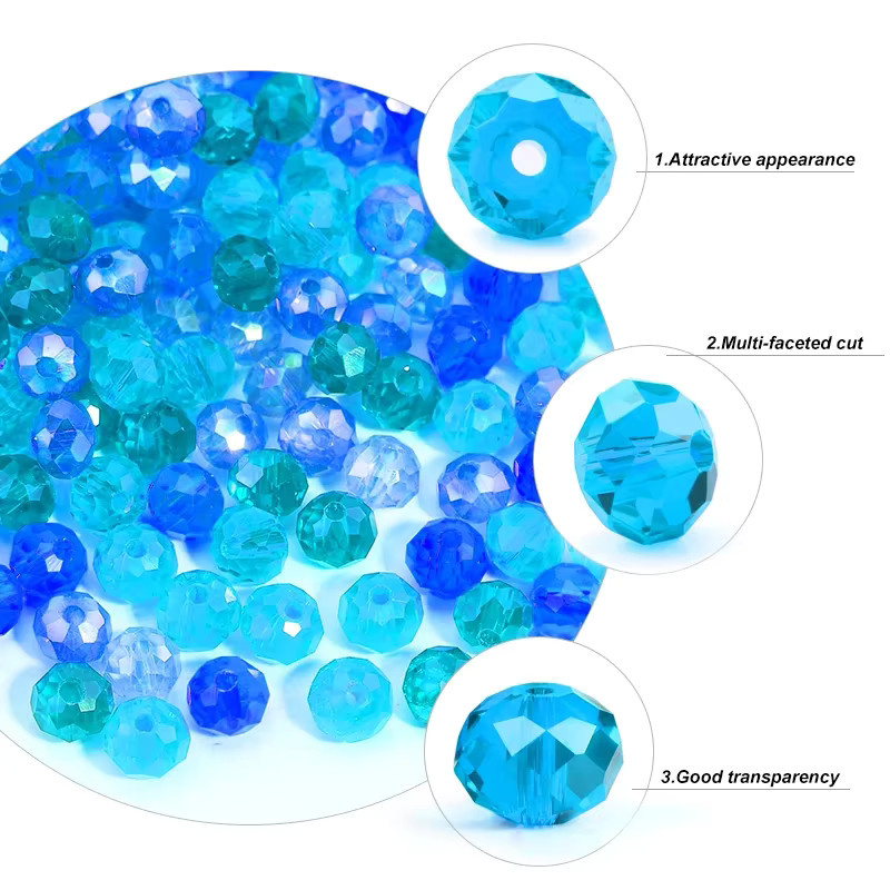 QIAO Abstandhalter-Perlen, Kristallglas, blau, mehrfarbig, Rondell - Bild 2