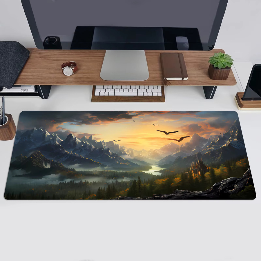 3D-Gaming-Mauspad mit Landschaftsmotiv als Schreibtischunterlage in Multicolour mit rutschfester Gummiunterseite und genähten Kanten - Bild 3