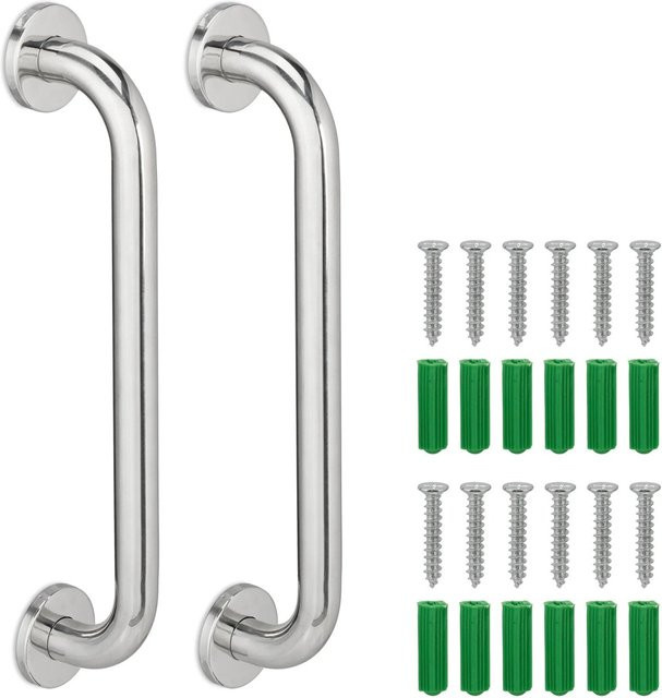 Relaxdays 2er Set Haltegriffe Edelstahl Silber, B/T/H: 40 x 6 x 8 cm - Bild 1