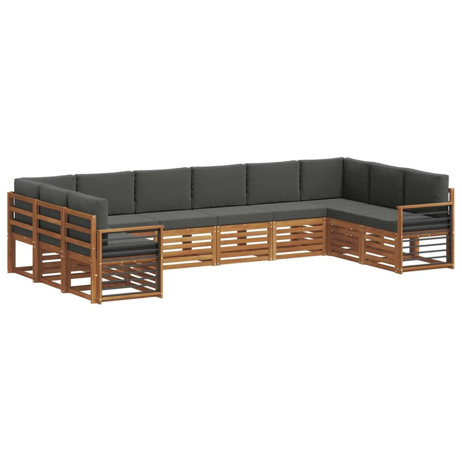 vidaXL Sofagarnitur 10-teilig aus Massivholz Akazie in Natur und Anthrazit mit Sitz- und Rückenkissen im L-Shape Design - Bild 2