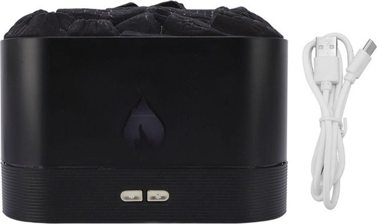 OutsideWorld Aromatherapie Diffusor mit Flammen-Effekt, elektrischer Luftbefeuchter und dekorativer Ultraschall-Vernebler in Schwarz - Bild 1