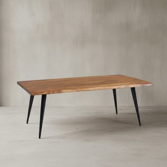 KADIMA DESIGN Sheesham Couchtisch aus Massivholz mit Baumkante und Metallgestell in Braun, B/T/H: 110 x 60 x 40 cm - Bild 1