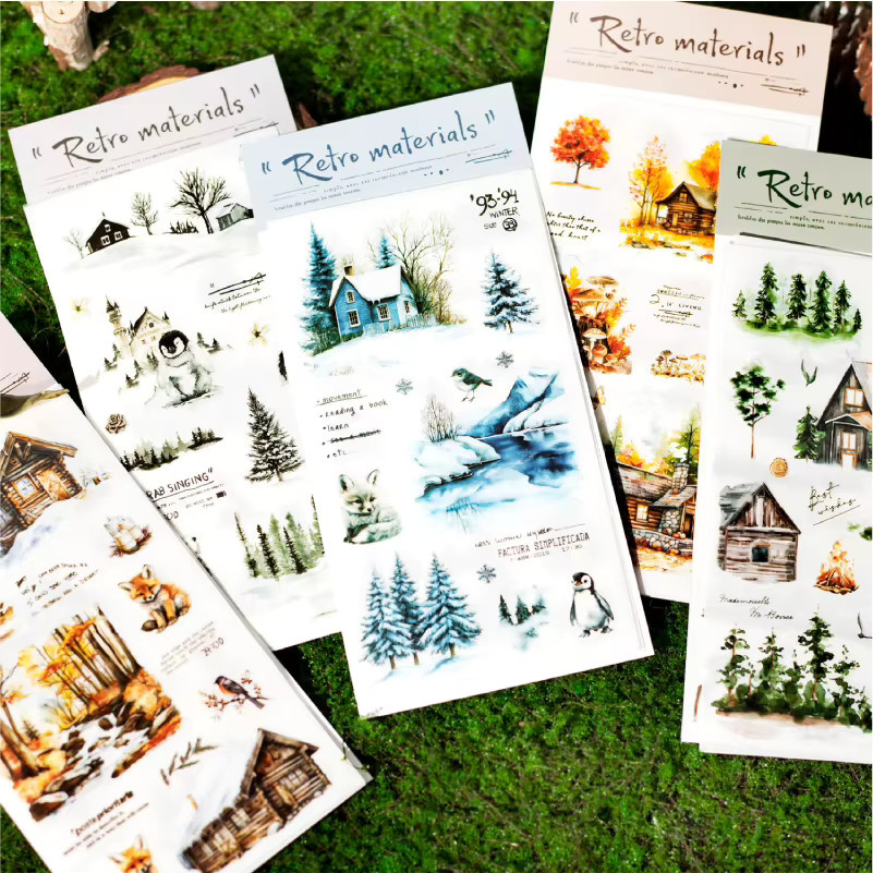 Hobbisland Retro Rub-on Aufkleber Winter-Wald-Hirsch in Multicolour für Scrapbooking und Journal-Dekoration - Bild 3
