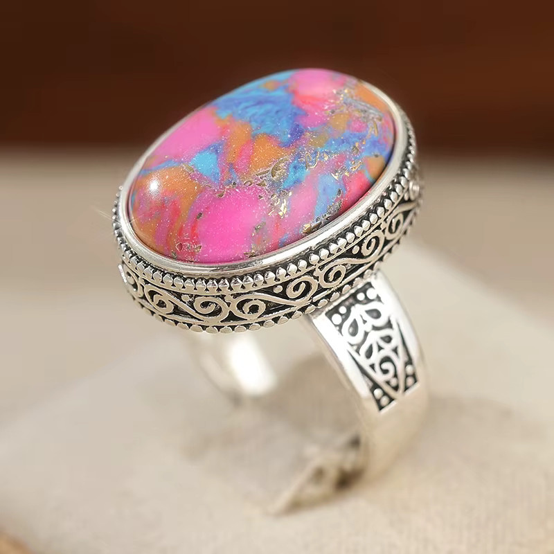 YoYo Ring, versilbert, Türkis, Damen, Vintage - Bild 2