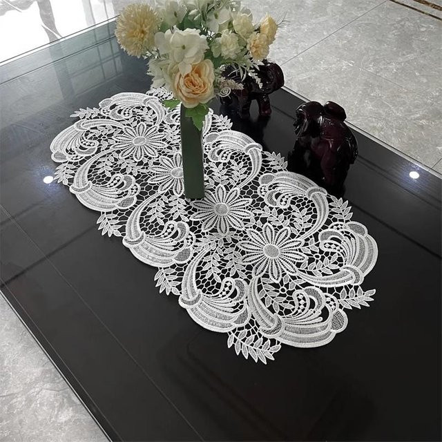 Yiran Furniture Ovales Tischset Set mit floraler Stickerei im Pastoralen Stil aus Polyester und Baumwolle, Rutschfest - Bild 1