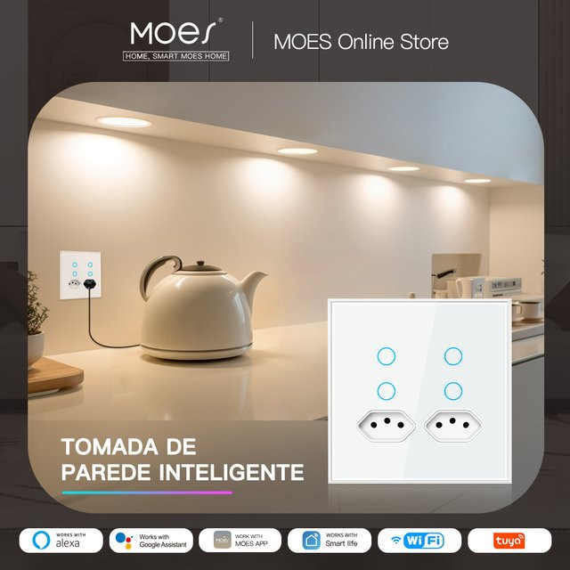 MOES Smart WiFi Wand Schalter und Steckdose Kombination mit Brasilianischem Standard in Weiß - Bild 1