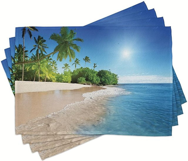 JF TableLinen Platzsets im tropischen Strand-Palmenbaum-Design, 4er-Set Meereslandschaft Küchenmatten zur Tischdekoration für Zuhause und Restaurant - Bild 1