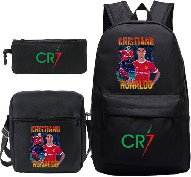 C Ronaldo 3-teiliges Schulset bestehend aus Schultasche, Rucksack und Federmäppchen in Schwarz - Bild 1