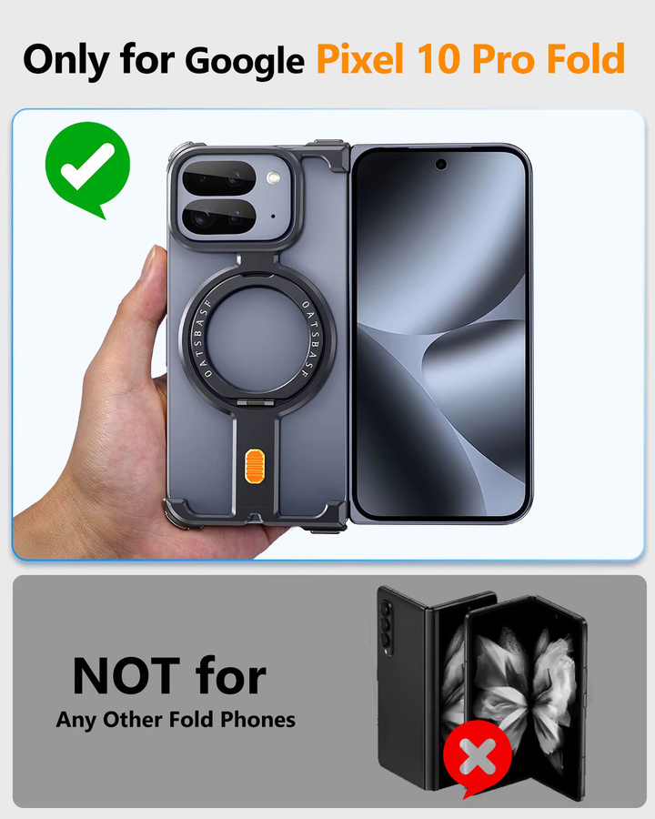 Eary Handyhülle für Google Pixel 10 Pro Fold in Schwarz mit Magsafe Metallring und drehbarem Ständer für 360 Grad Schutz - Bild 2