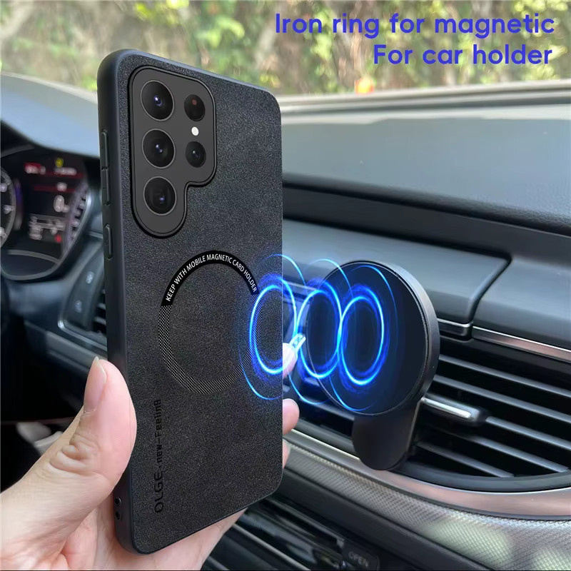 Luxus Magnetische Leder-Schutzhülle für Samsung Galaxy S25 S24 S23 S22 Ultra Plus S24FE S23FE kompatibel mit MagSafe Drahtlosem Laden in Schwarz oder Grün - Bild 2