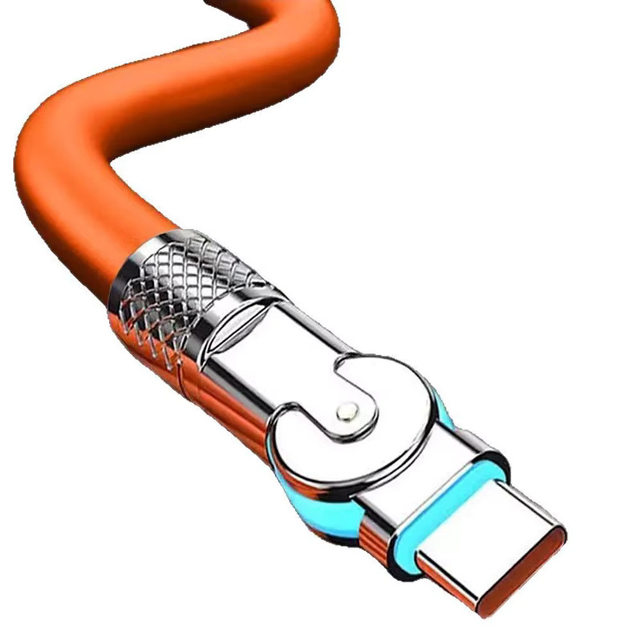 USB-C auf USB-C Silikon Datenkabel mit rotierendem Ellenbogen für Superschnellladung 6A, Orange - Bild 4