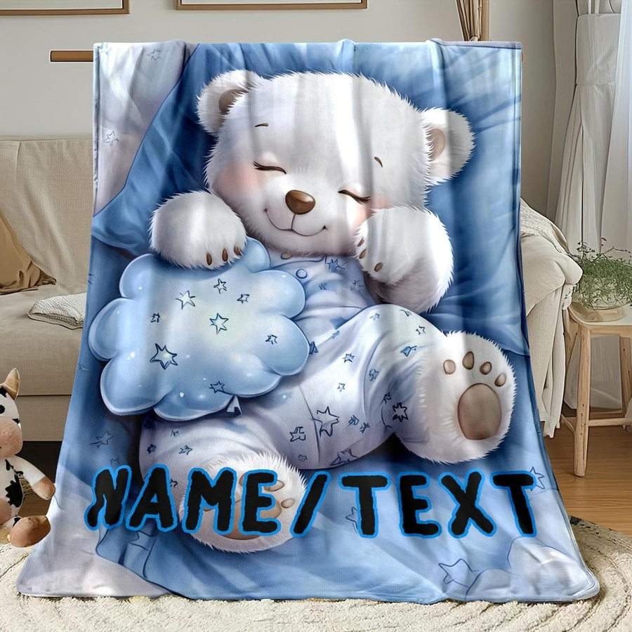 Personalisierte Fleece Decke mit Schlafendem Bär und individuellem Namen von JMG Household Supplies, weicher Plüsch-Überwurf für Kinder, B/B: 70 x 100 cm - Bild 2