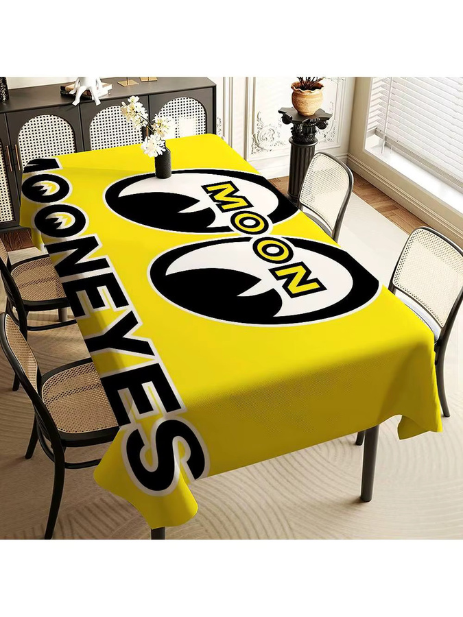M-Mooneyes Rechteckige Tischdecke aus Leinen in Gelb mit Grafikdesign, waschbar - Bild 7