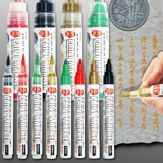 Permanent Lackstift für Steintafeln und Grabsteine, wasserfest und ölbeständig, Farben: Grün und Rot - Bild 1