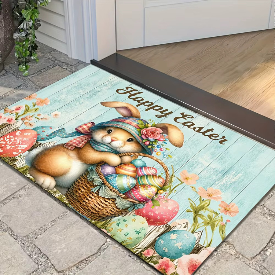 VIKAMA Osterhase Fußmatte mit Ei Motiv, rutschfeste und waschbare Bodenmatte für Eingang, Wohnzimmer oder Schlafzimmer, B/T: 60 x 40 cm, Mehrfarbig - Bild 4