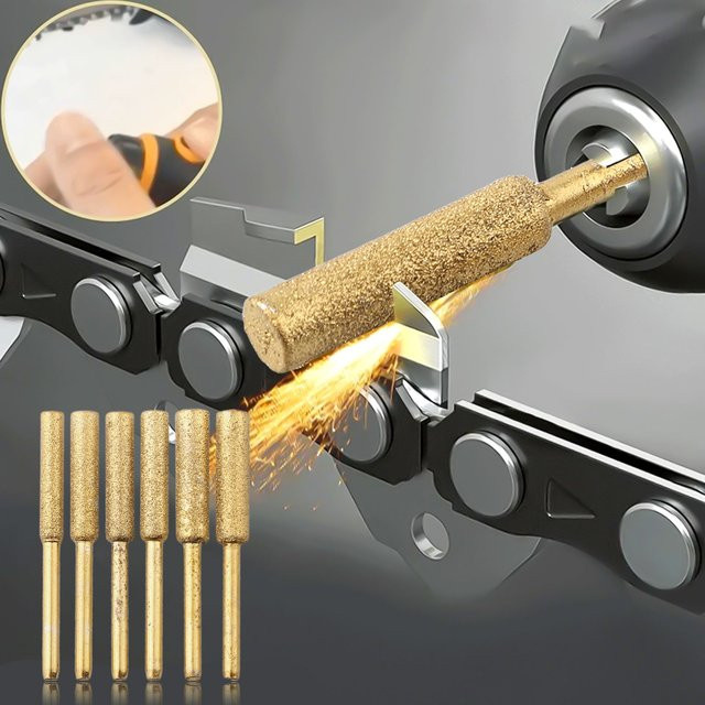 Ener Grinder Kettensäge Schleifset mit 6 beschichteten zylindrischen Grat-Schleifsteinen zum Schärfen und Schnitzen - Bild 1