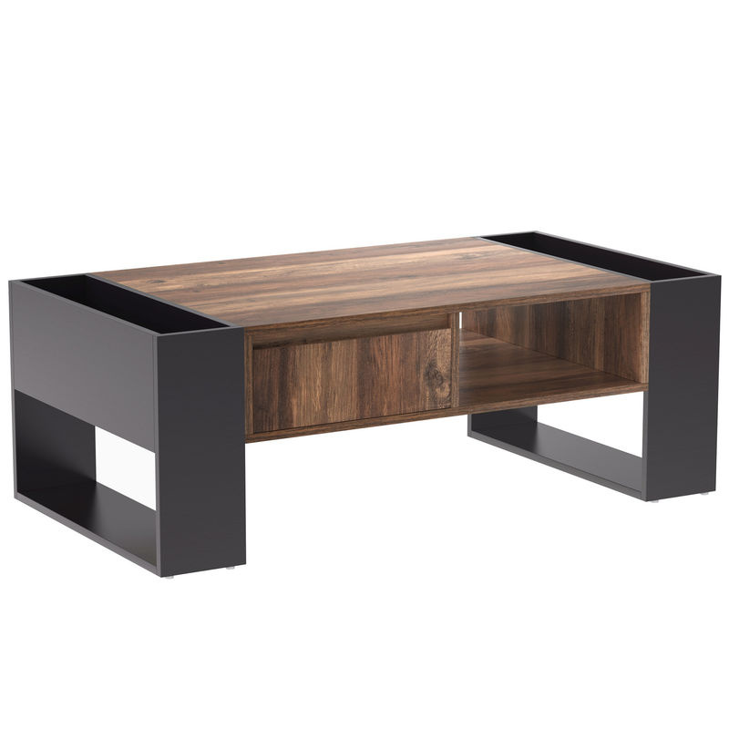 Aosom Couchtisch mit Holzmaserung und Stauraum in Schwarz und Grau, B/T/H: 106,4 x 60 x 40 cm - Bild 2