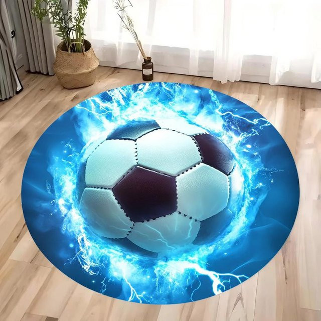 Miniso Runder Teppich im Fußball-Design, Waschbar und Rutschfest, Durchmesser: 120 cm - Bild 1