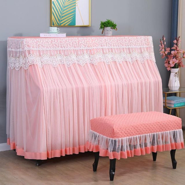 Super Six Klavier-Staubschutzhülle aus weißer Spitze für Piano und Klavierbank, Set in Weiß und Pink, B/T: 78 x 38 cm und 155 x 40 cm - Bild 1
