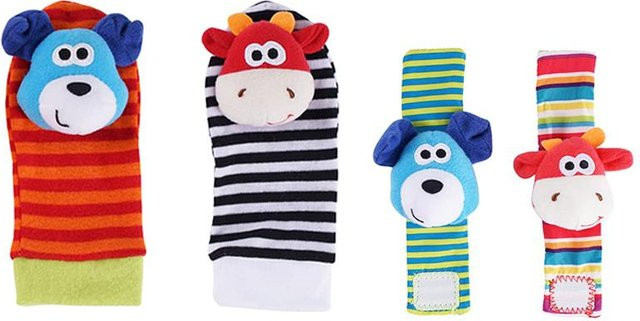 Fashnics Babyrassel-Socken Armband-Rasseln Set, Plüschtiere, 4-teiliges Set, ab 0 Jahre - Bild 1