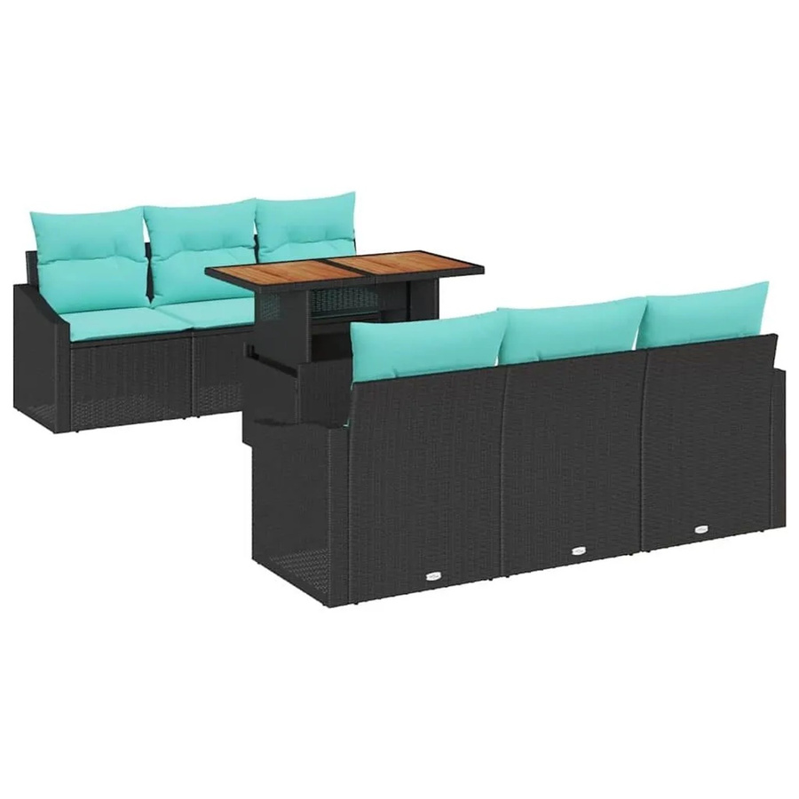 vidaXL Garten Essgruppe 7-teilig aus Poly-Rattan, Stahl und Akazienholz in Schwarz und Teal mit Kissen - Bild 2