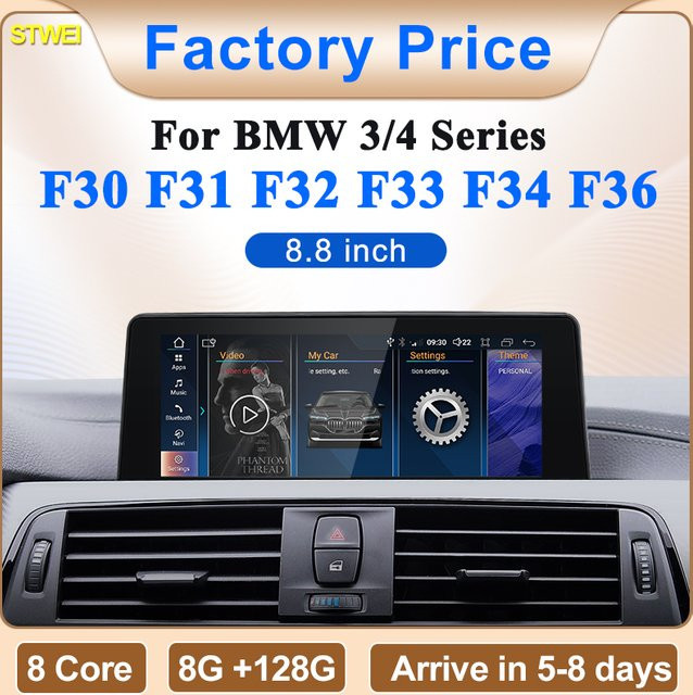 STWEI Drahtloser CarPlay Android Auto Bildschirm mit GPS für BMW 3er und 4er Serie, 8,8 Zoll, Schwarz - Bild 1