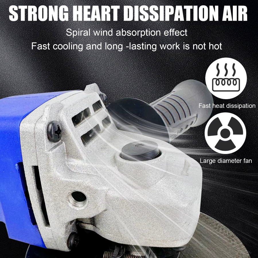 Qimu Elektrischer Winkelschleifer Blau, 2000W, 115mm Scheibe, 12000 U/min mit Zusatzgriff und Schleifscheibe für Metall - Bild 2
