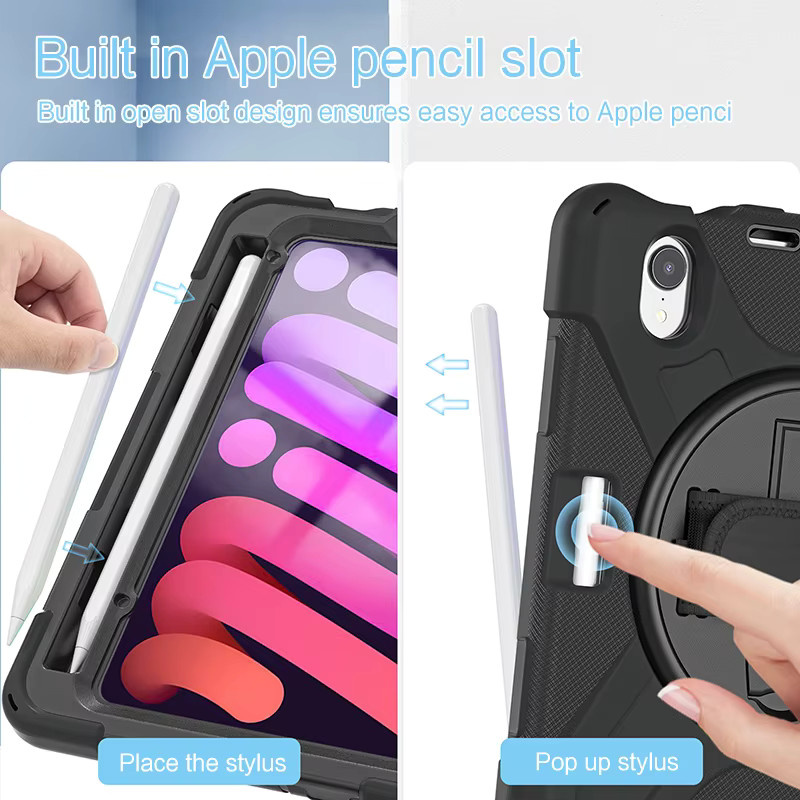 AJIUYU Schutzhülle für iPad Mini 6 (8,3 Zoll, 2021 Generation) Kinderhülle mit Schultergurt, Schwarz - Bild 4