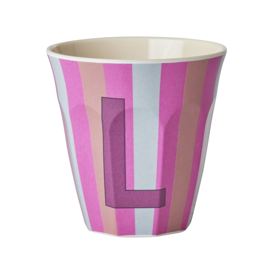 Rice Melamin Becher Buchstabe L mit Streifen in Pink, 250ml - Bild 1