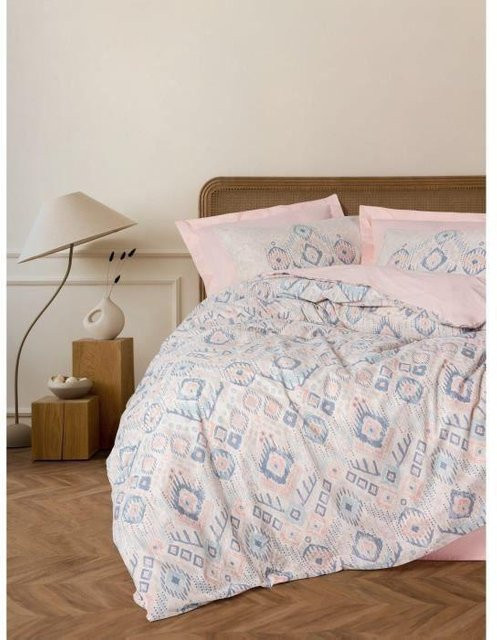 Bettwäsche-Set aus 100% Baumwolle renforcé in Lachs mit 1 Bettbezug und 2 Kissenbezügen, atmungsaktiv und Boho-Design - Bild 1