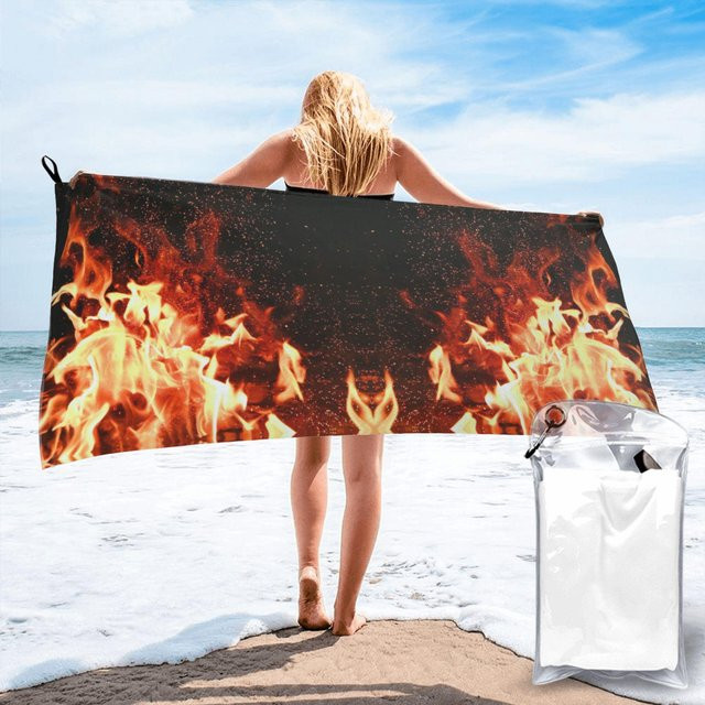 Strandtuch Brennendes Feuer mit Funken aus weicher Mikrofaser, schnelltrocknend und saugfähig, Farbe: Weiß, B: 40 cm, H: 60 cm - Bild 1