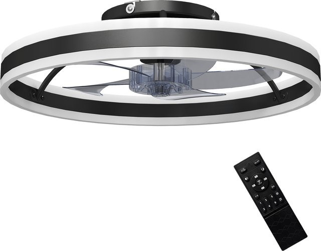 HOMCOM LED Deckenleuchte mit Ventilator in Schwarz, Durchmesser: 50 cm, mit Fernbedienung, 6 Geschwindigkeiten, 3 Leuchtfarben und leisem DC Motor - Bild 1