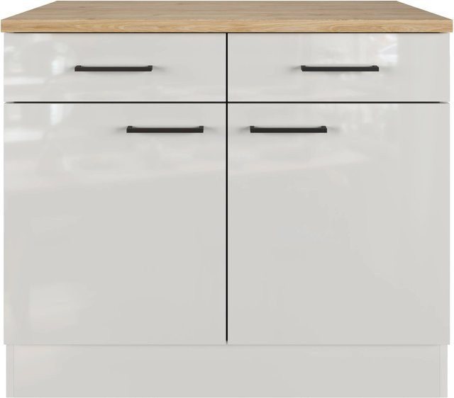 Flex-Well Küchen-Unterschrank Lund in Lichtgrau glänzend und Rauchgrau, B: 100 cm, T: 60 cm, H: 85 cm - Bild 1