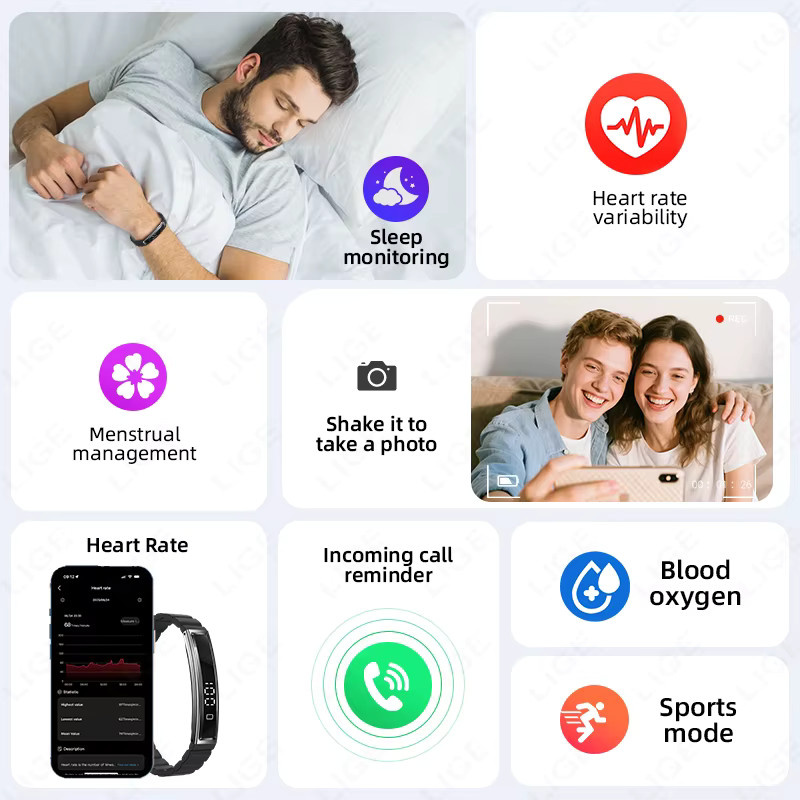 LIGE Smart-Armband für Herren mit Schlaf-Tracker, Herzfrequenzmesser und Schrittzähler in Schwarz oder Grau - Bild 3