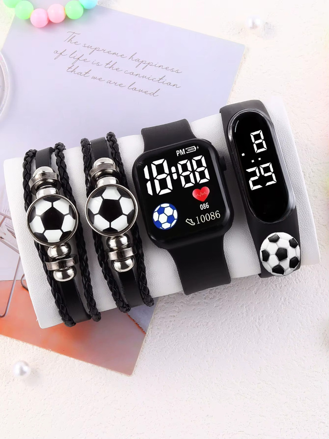 Freizeit-Sportuhr mit ovalem Silikon-Display und Fußball-Lederarmband in Schwarz inklusive Euro-Fußball-Set als Geschenk - Bild 2