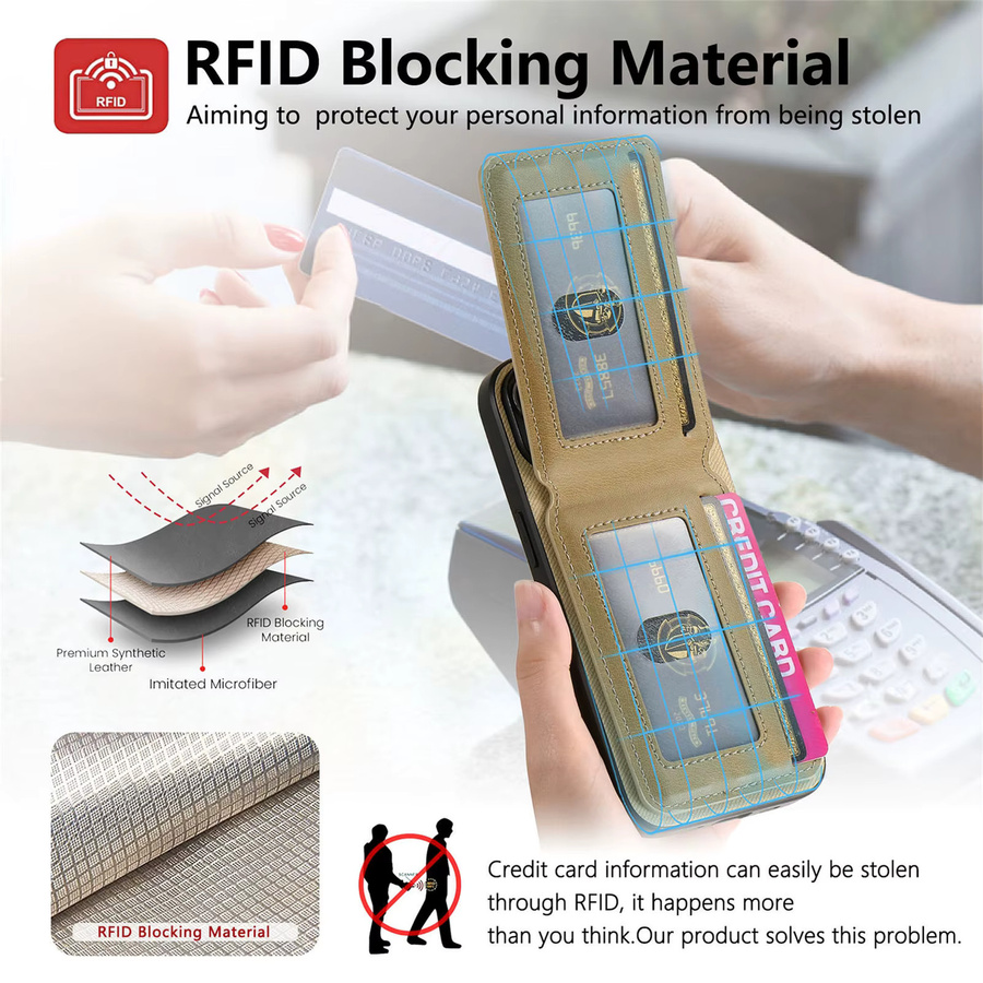 Leder-Handyhülle mit RFID-Schutz und Kartenfach für Xiaomi und Redmi in Grau - Bild 2