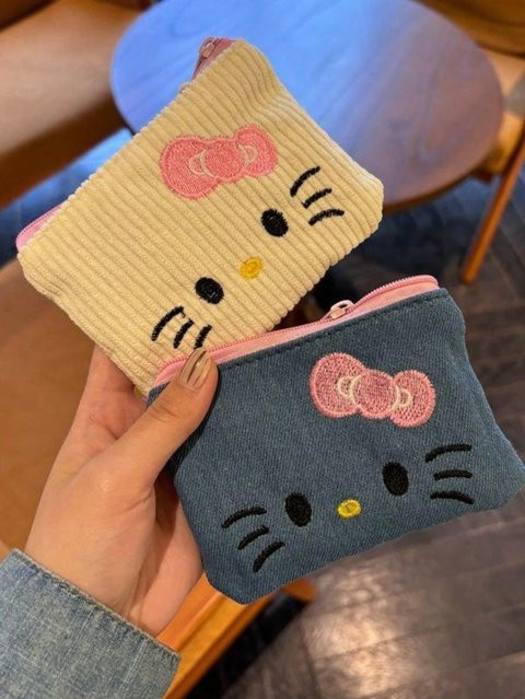 Hochwertige Sanrio Bestickte Aufbewahrungstasche als flache Zip-Tasche in Weiß und Multicolour - Bild 1