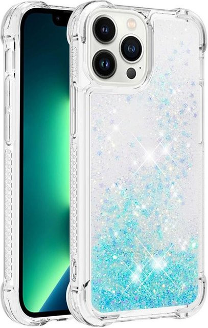 OLPAY Bling Glitzer Flüssiges Treibsand Handyhülle aus weichem TPU für iPhone 11 bis iPhone 16 Pro Max, Farbe: Himmelblau - Bild 1