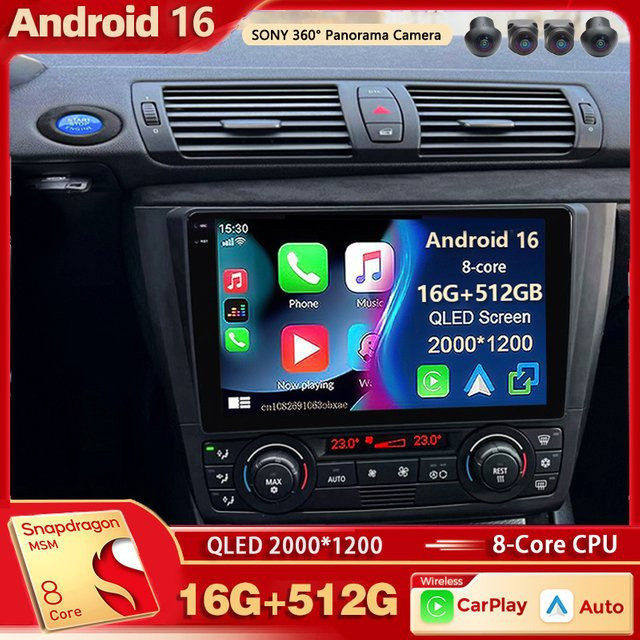 RSNAVI Android 16 Autoradio für BMW 1er-Serie E81 E82 E87 E88 (2004 - 2011) mit 2K QLED Display, GPS, CarPlay und 4G in Schwarz - Bild 1