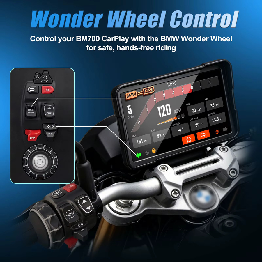 LBW Tragbares GPS-Navigationssystem für BMW Motorrad mit CarPlay und Android Unterstützung, Smart Display Armaturenbrett Zubehör, Schwarz - Bild 3
