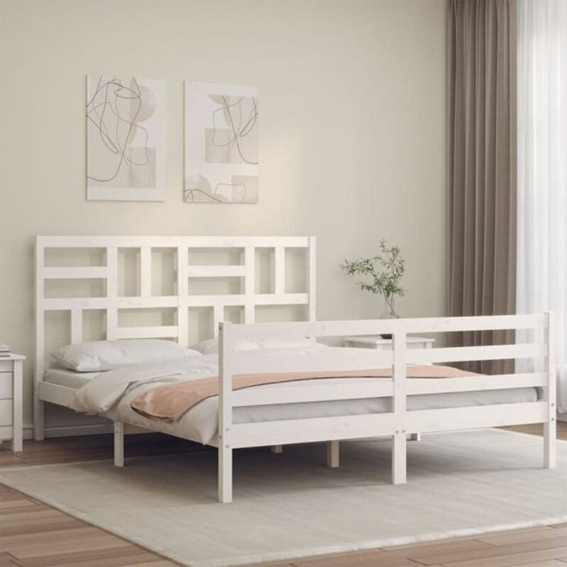 Massivholzbett aus Kiefer mit Kopfteil von vidaxl in Weiß, B/T/H: 160 x 205,5 x 104 cm - Bild 1