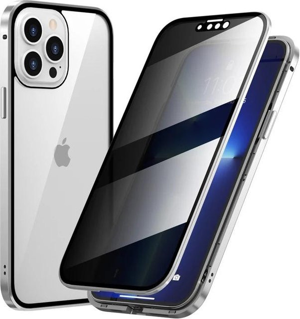 Magnetische Metallhülle aus gehärtetem Glas für Samsung Galaxy A15 A52 A53 5G A54 A14 A34 A51 in Silber - Bild 1
