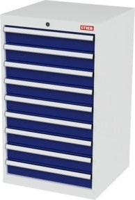 STIER Schubladenschrank mit 9 Schubladen aus Stahl in Lichtgrau und Enzianblau, B/T/H: 60,0 x 57,5 x 102,0 cm - Bild 1