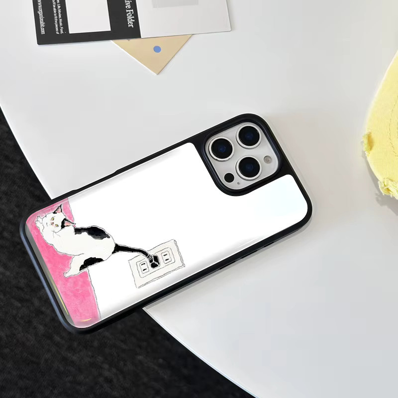 AIR PLUS Handyhülle im koreanischen Stil mit niedlicher Kuhkatze für iPhone 11 bis iPhone 17 Pro Max, Farbe: Schwarz - Bild 5