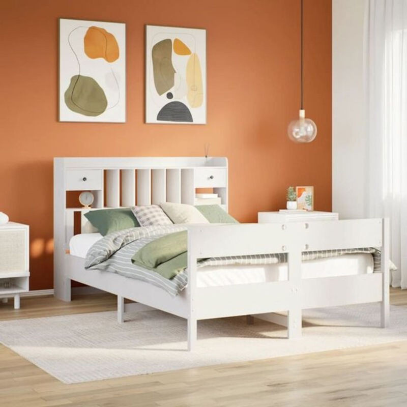 Massivholzbett mit Regal aus Kiefer in Weiß von Vidaxl, B/T/H: 135 x 190 x 110 cm - Bild 1