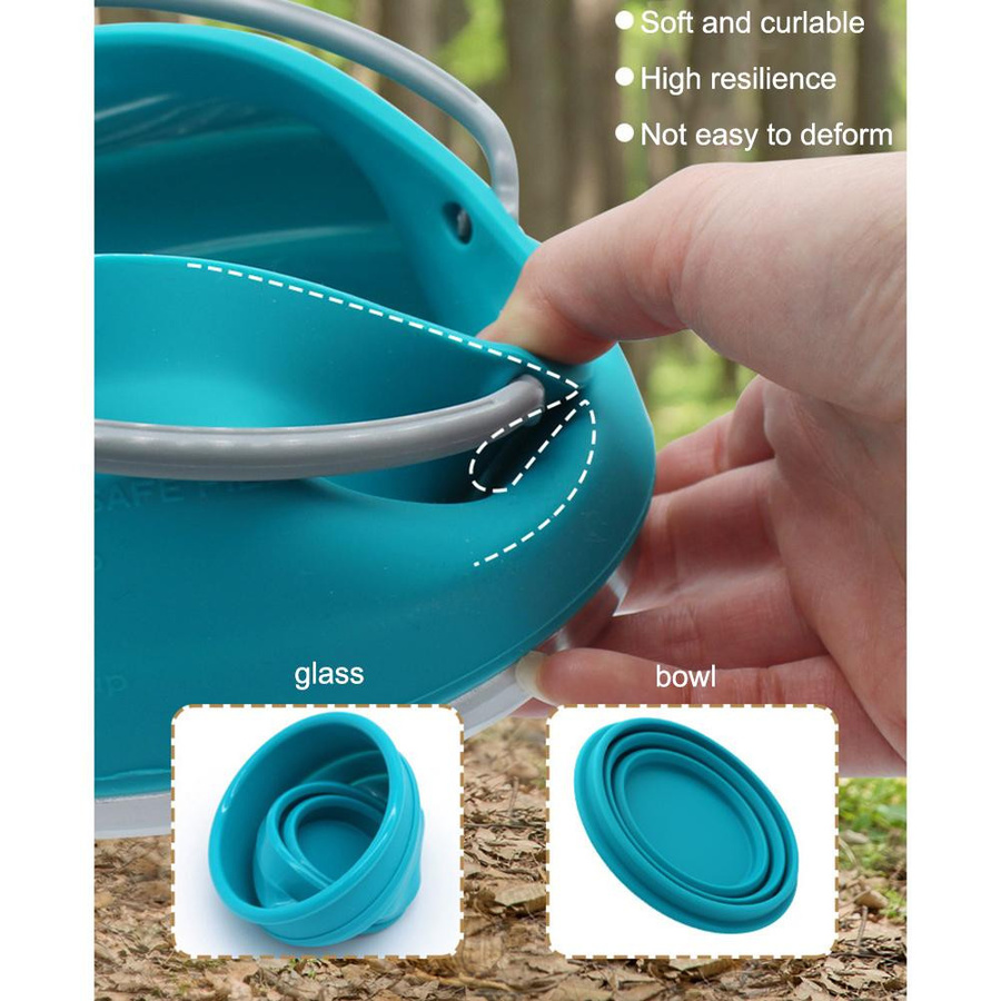 Binchi Outdoor Product Klappbarer Silikon Wasserkocher und Trinkbecher aus Silikon und Edelstahl für Camping und Reisen in Blau, Grün oder Türkis - Bild 1