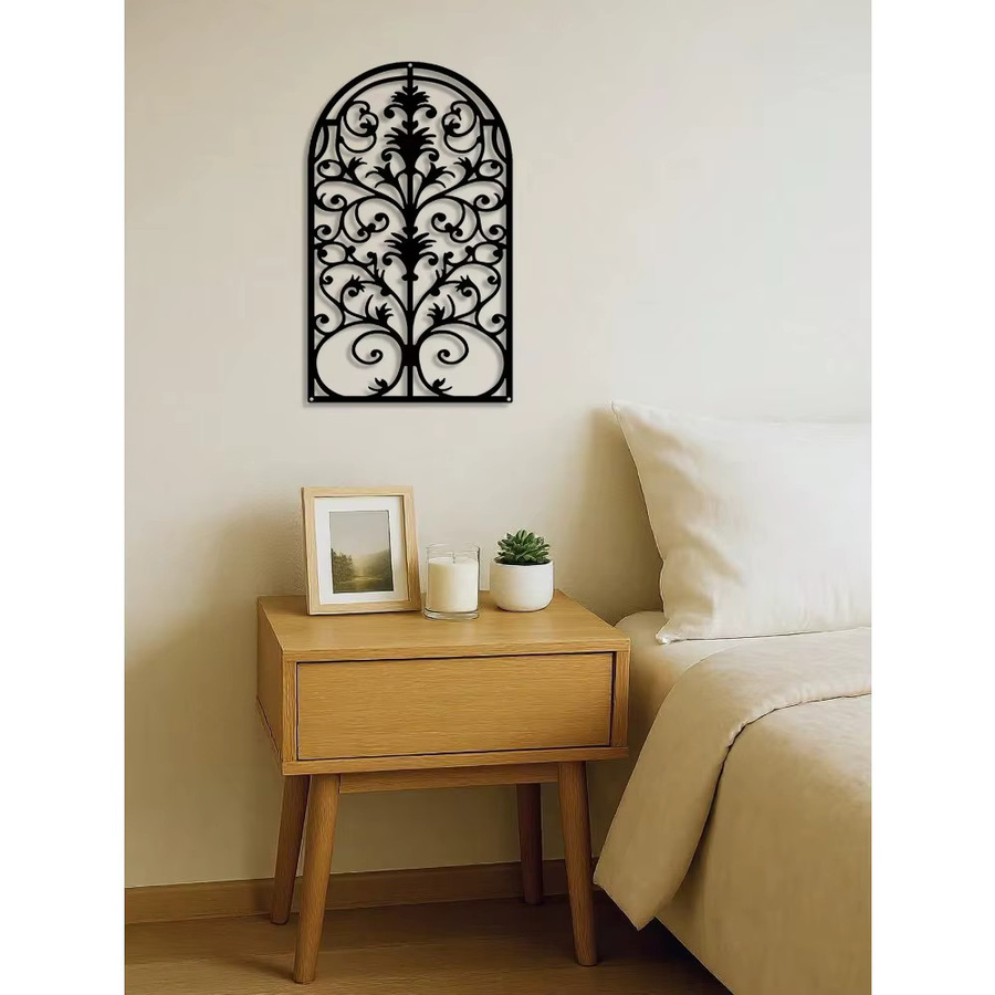 CIFBUY Wanddekoration aus Metall in Schwarz – Vintage Fensterrahmen im gotischen Kathedralen-Design mit floralen Verzierungen für den Industrial- und Bauernhaus-Stil - Bild 3